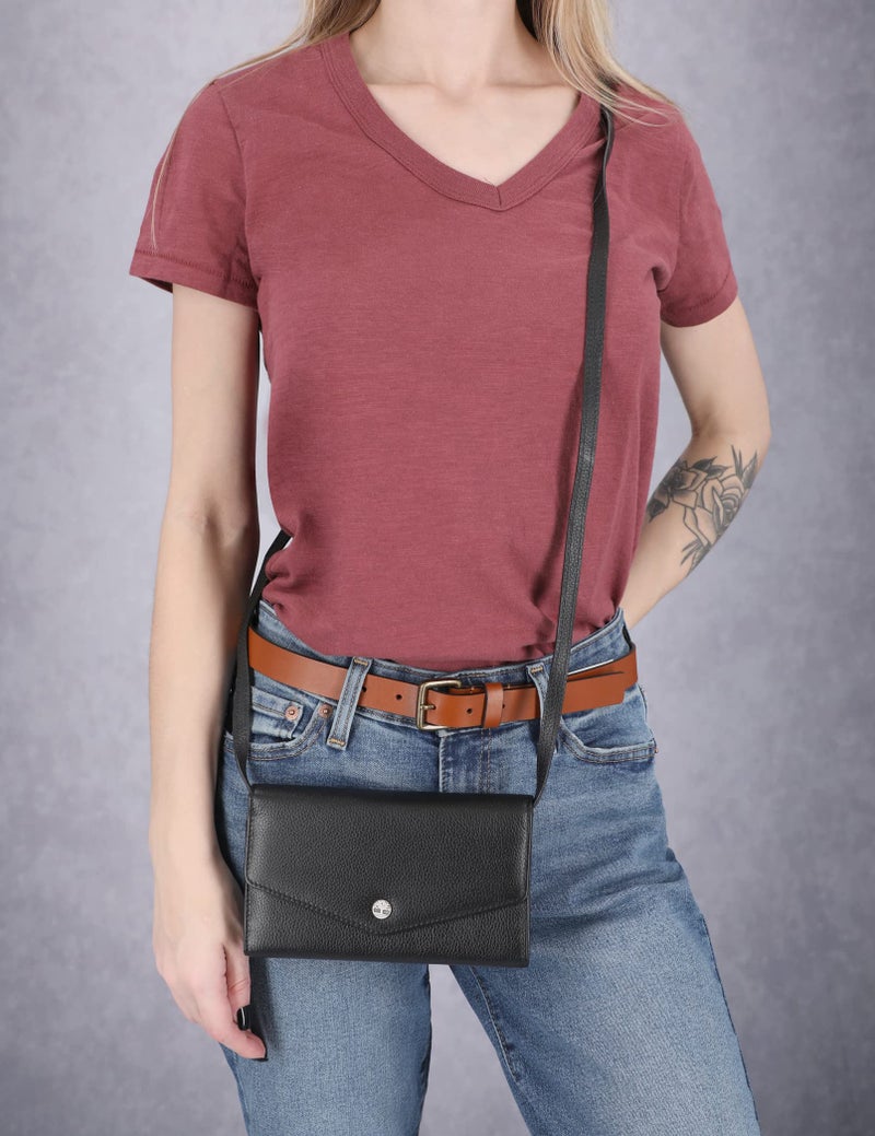 Timberland Women's Rfid Leather Crossbody Wallet Phone Bag With Detachable Crossbody Strap, Black (Pebble), One Size - Image 4