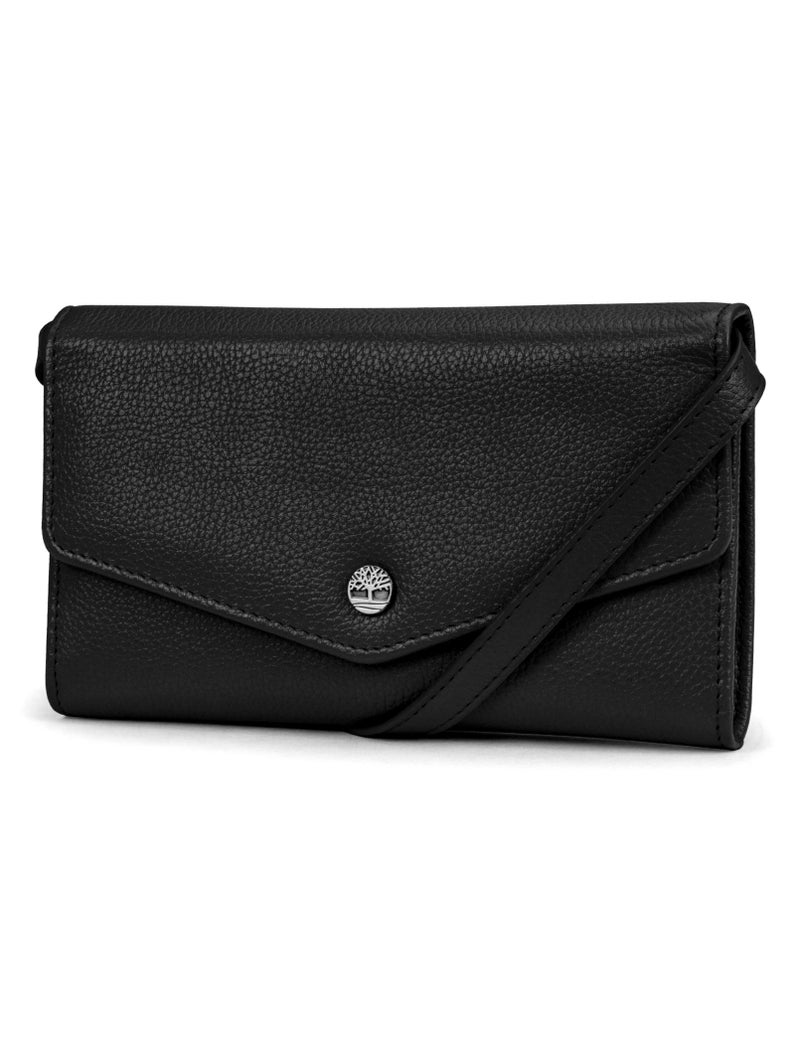Timberland Women's Rfid Leather Crossbody Wallet Phone Bag With Detachable Crossbody Strap, Black (Pebble), One Size - Image 1