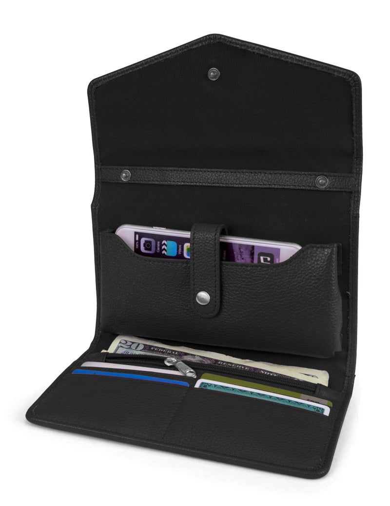 Timberland Women's Rfid Leather Crossbody Wallet Phone Bag With Detachable Crossbody Strap, Black (Pebble), One Size - Image 2