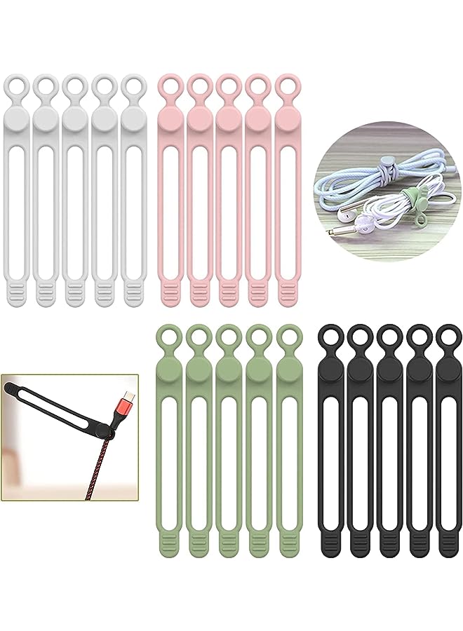 LEHSGY Cable Straps 20Pcs, LEHSGY Cable Ties for Bundling and Organizing, Reusable Fastening Cable Ties Wire Organizer for Earphone, Phone Charger, Mouse, Audio, Compute - Image 1