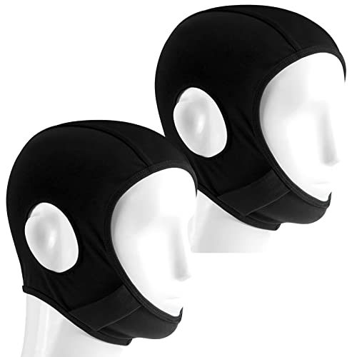 Jecery 2 Pcs Wrestling Hair Cover Cap Grappling Hair Cap Black Full Cover Wrestling Headgear with Chin and Open Ears for MMA BJJ Judo Women Men - Image 1