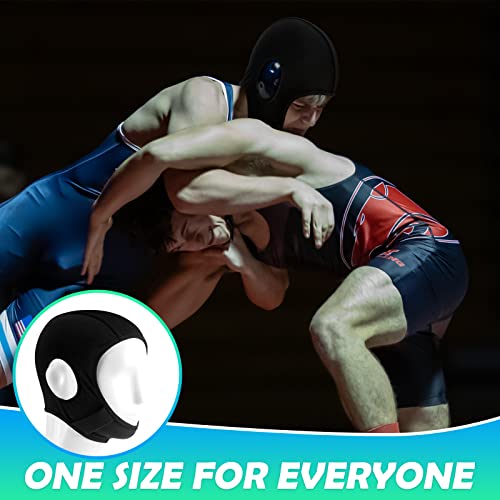 Jecery 2 Pcs Wrestling Hair Cover Cap Grappling Hair Cap Black Full Cover Wrestling Headgear with Chin and Open Ears for MMA BJJ Judo Women Men - Image 3