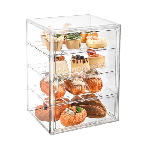 beehomay Pastry Display Case4Tier Adjustable Clear Bread Storage with Magnetic DoorBread Box for Kitchen Countertop157x118x98xinch 4 Tier1 Pack - Image 1