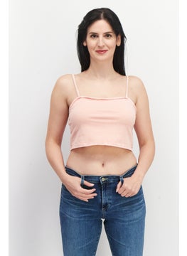 CHELSEA PEERS Women Square Neck Sleeveless Plain Crop Top, Pink  - Image 1