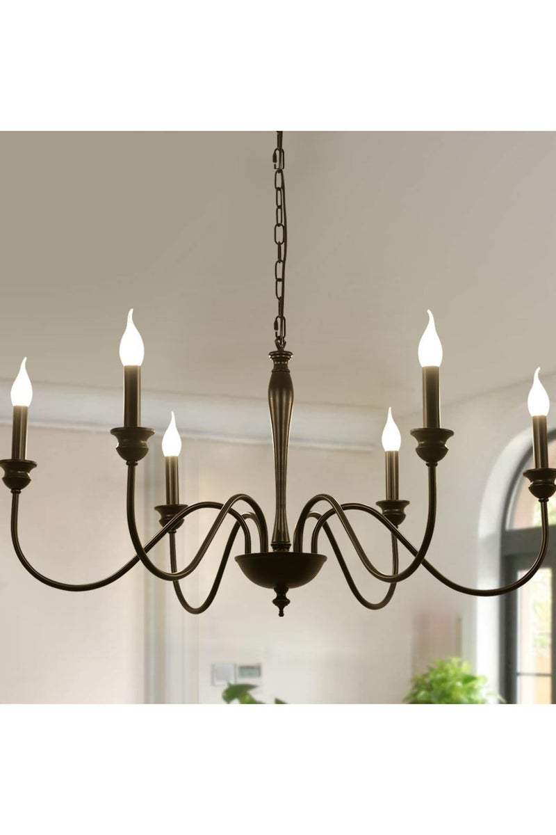 Ganeed 6-Light Farmhouse Chandeliers Black Classic Candle Ceiling Pendant Light Fixture Rustic Ceiling Chandelier for Foyer,Living Room,Kitchen Island,Dining Room - Image 1