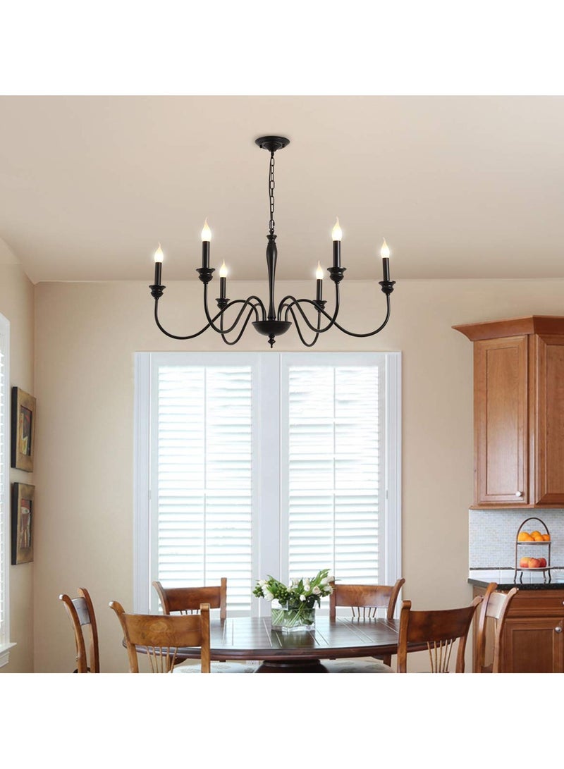 Ganeed 6-Light Farmhouse Chandeliers Black Classic Candle Ceiling Pendant Light Fixture Rustic Ceiling Chandelier for Foyer,Living Room,Kitchen Island,Dining Room - Image 2