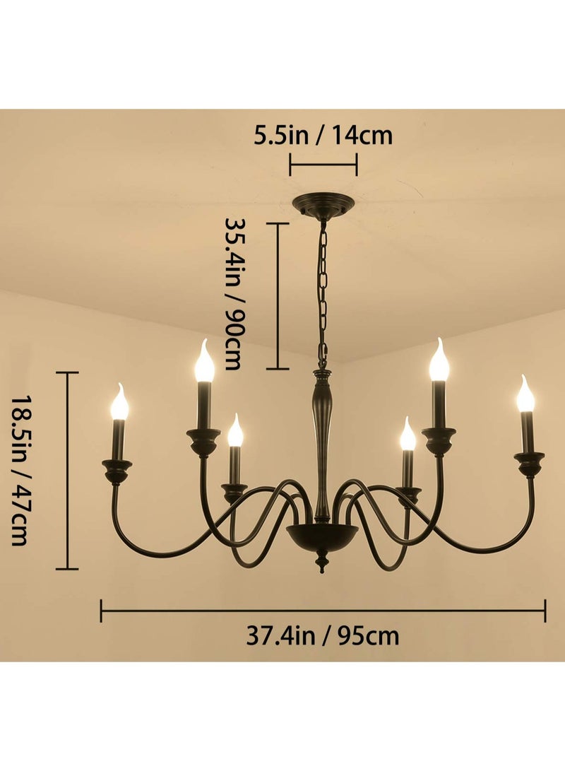 Ganeed 6-Light Farmhouse Chandeliers Black Classic Candle Ceiling Pendant Light Fixture Rustic Ceiling Chandelier for Foyer,Living Room,Kitchen Island,Dining Room - Image 3