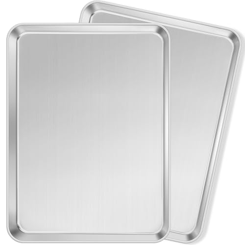 Leonyo 17x13IN Stainless Steel Baking Sheets 2 Pack Stainless Steel Half Sheet Pan for Baking Cookie Commercial Grade Metal Toaster Oven Tray for Oven Non Toxic Dishwasher Safe - Image 1