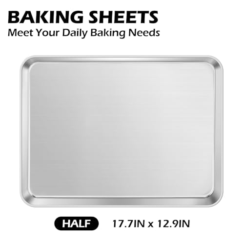 Leonyo 17x13IN Stainless Steel Baking Sheets 2 Pack Stainless Steel Half Sheet Pan for Baking Cookie Commercial Grade Metal Toaster Oven Tray for Oven Non Toxic Dishwasher Safe - Image 3