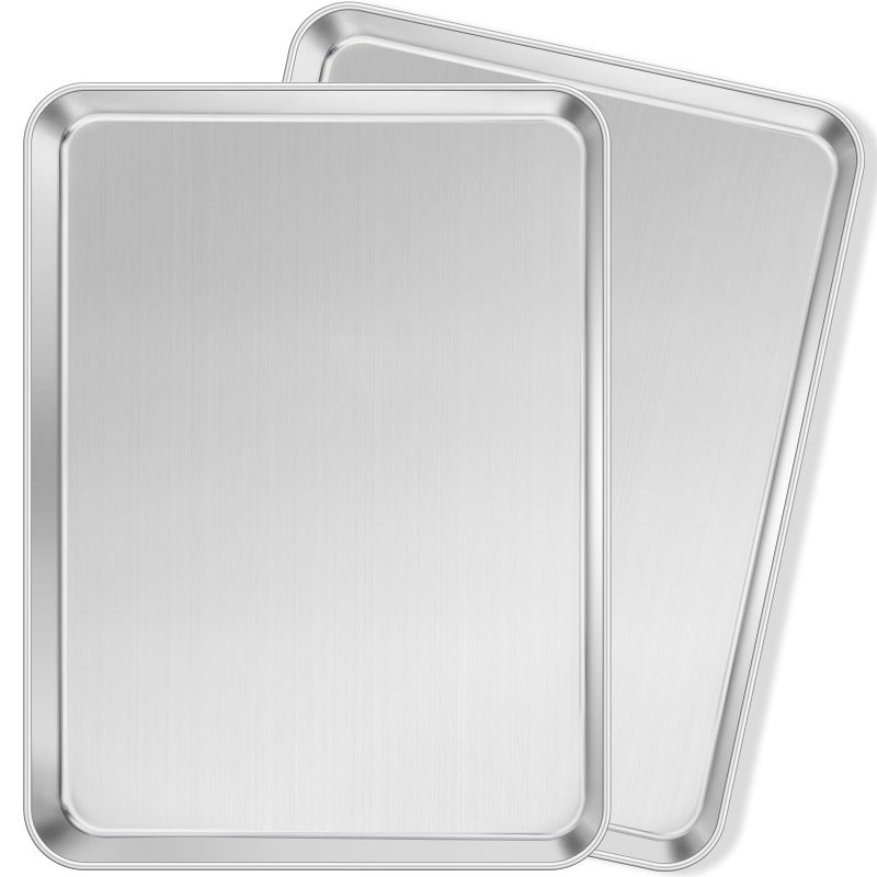 Leonyo 17x13IN Stainless Steel Baking Sheets 2 Pack Stainless Steel Half Sheet Pan for Baking Cookie Commercial Grade Metal Toaster Oven Tray for Oven Non Toxic Dishwasher Safe - Image 2