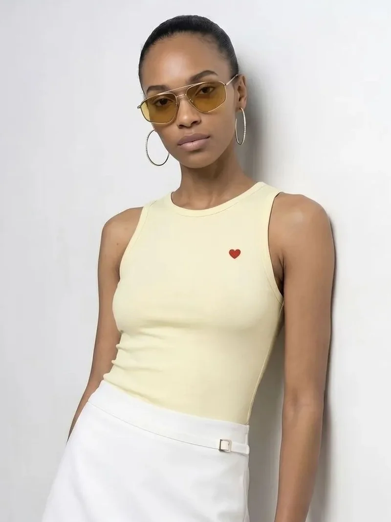 Dilvin DILVIN Embroidered Sleeveless Slim-Fit Jersey Blouse