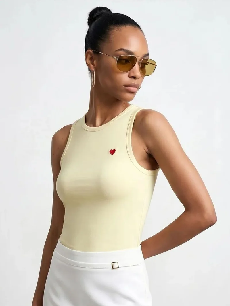 Dilvin DILVIN Embroidered Sleeveless Slim-Fit Jersey Blouse