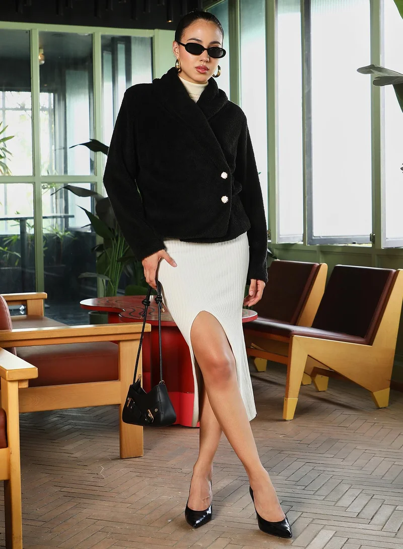 Pinacolada  Women's Onyx Black Fur Shawl Jacket for Women | Best Price UAE