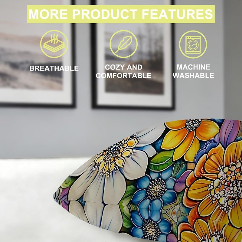 Identiy Boho Mandala Flowers Throw Pillow Cover 18x18 Inch Pack of 1, Colorful Mandala Florals Decorative Pillow Case, Lumar Cushion Pillow Cover for Home Sofa Couch Indoor Outdoor - Image 4
