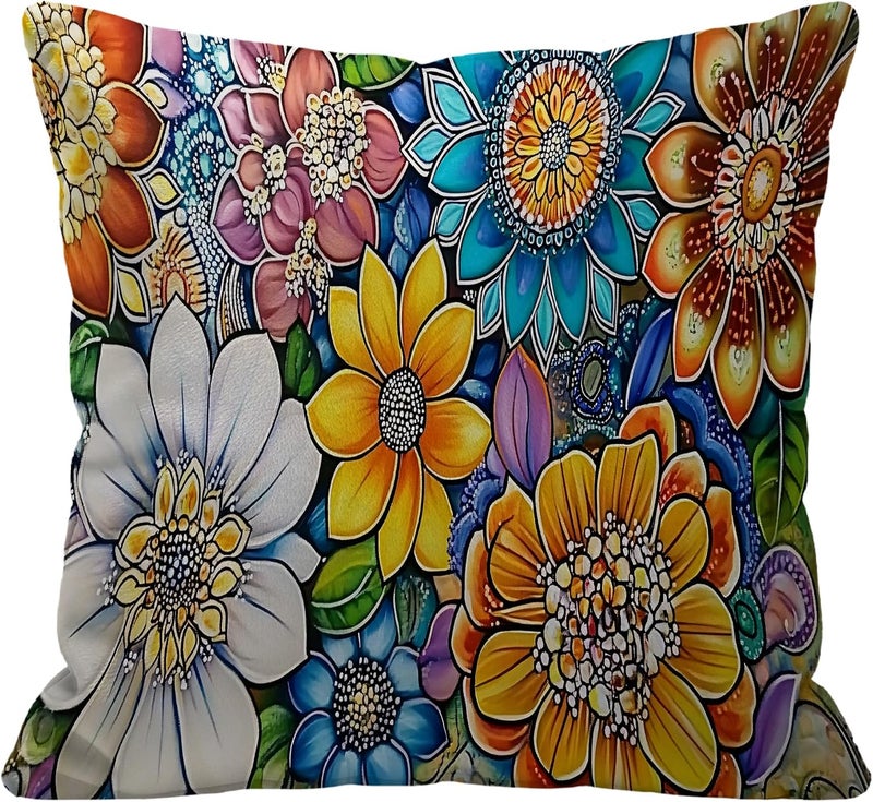 Identiy Boho Mandala Flowers Throw Pillow Cover 18x18 Inch Pack of 1, Colorful Mandala Florals Decorative Pillow Case, Lumar Cushion Pillow Cover for Home Sofa Couch Indoor Outdoor - Image 1