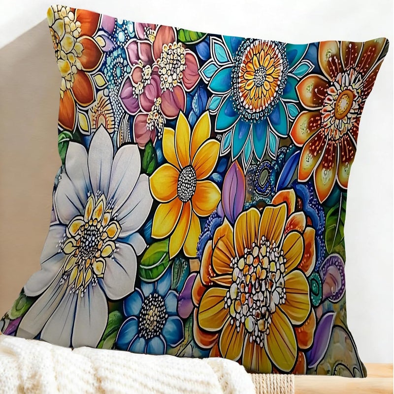 Identiy Boho Mandala Flowers Throw Pillow Cover 18x18 Inch Pack of 1, Colorful Mandala Florals Decorative Pillow Case, Lumar Cushion Pillow Cover for Home Sofa Couch Indoor Outdoor - Image 5