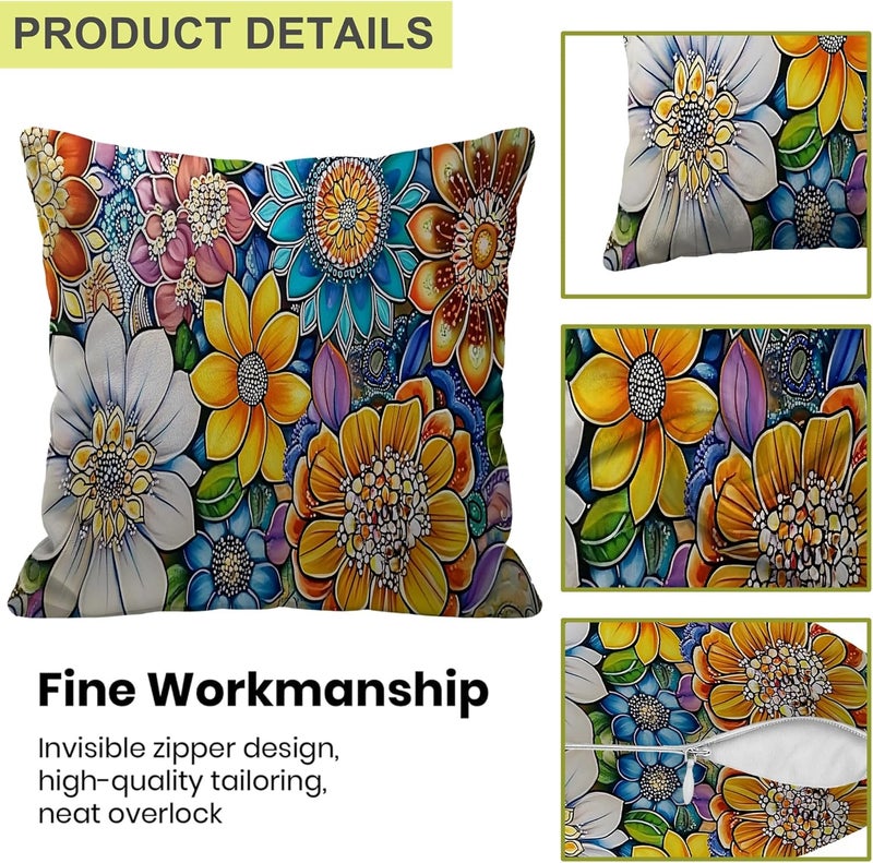 Identiy Boho Mandala Flowers Throw Pillow Cover 18x18 Inch Pack of 1, Colorful Mandala Florals Decorative Pillow Case, Lumar Cushion Pillow Cover for Home Sofa Couch Indoor Outdoor - Image 3
