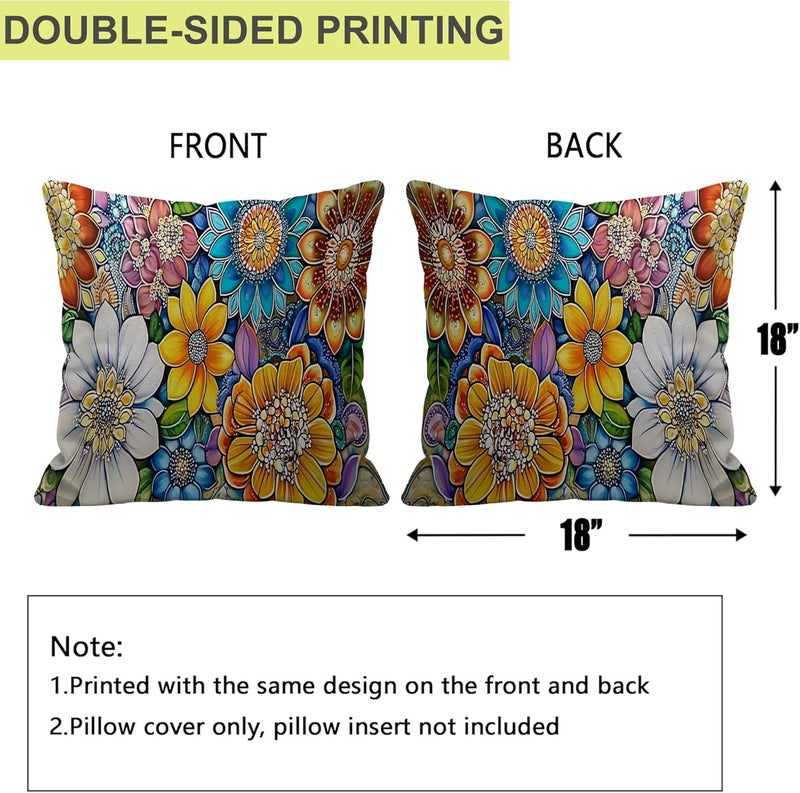 Identiy Boho Mandala Flowers Throw Pillow Cover 18x18 Inch Pack of 1, Colorful Mandala Florals Decorative Pillow Case, Lumar Cushion Pillow Cover for Home Sofa Couch Indoor Outdoor - Image 2