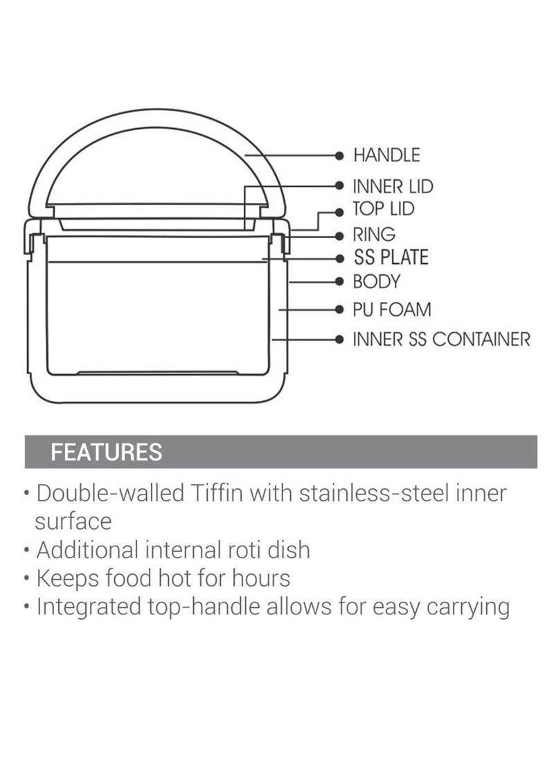 Milton - Milton Big Bite Insulated Inner Stainless Steel Lunch Box With Additional Plate And Handle 900 ml Blue - Image 1