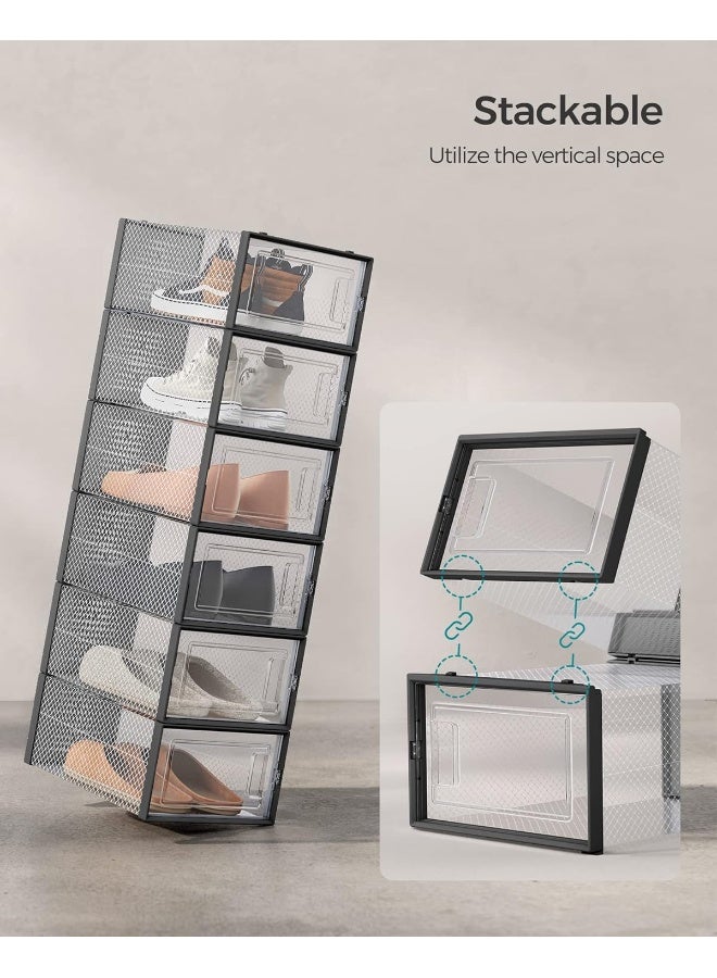 SONGMICS Shoe Boxes, Pack of 12 Stackable Shoe Storage Organisers, Foldable and Versatile for Sneakers, Fit up to UK Size 11, Transparent and Ink Black - Image 4