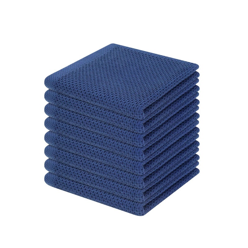 Homaxy 100% Cotton Waffle Weave Kitchen Dish Cloths  Ultra Soft Absorbent Quick Drying Dish Towels  12 x 12 Inches  8-Pack  Navy Blue - Image 1