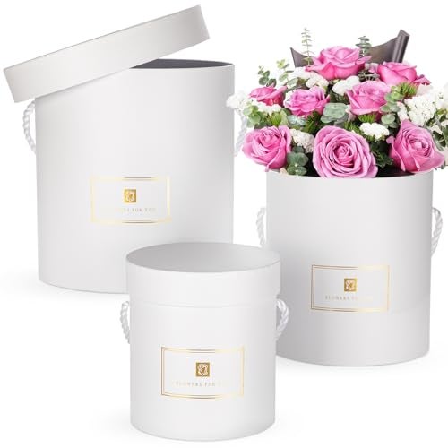 Hollyone White Gift Box with Lids Set of 3 Round Nesting Gift Boxes Cylinder for Presents 3 Assorted Sizes Flowers Arrangements Box for Gift Giving Christmas Valentine Mom Gifts Present Wrapping - Image 1