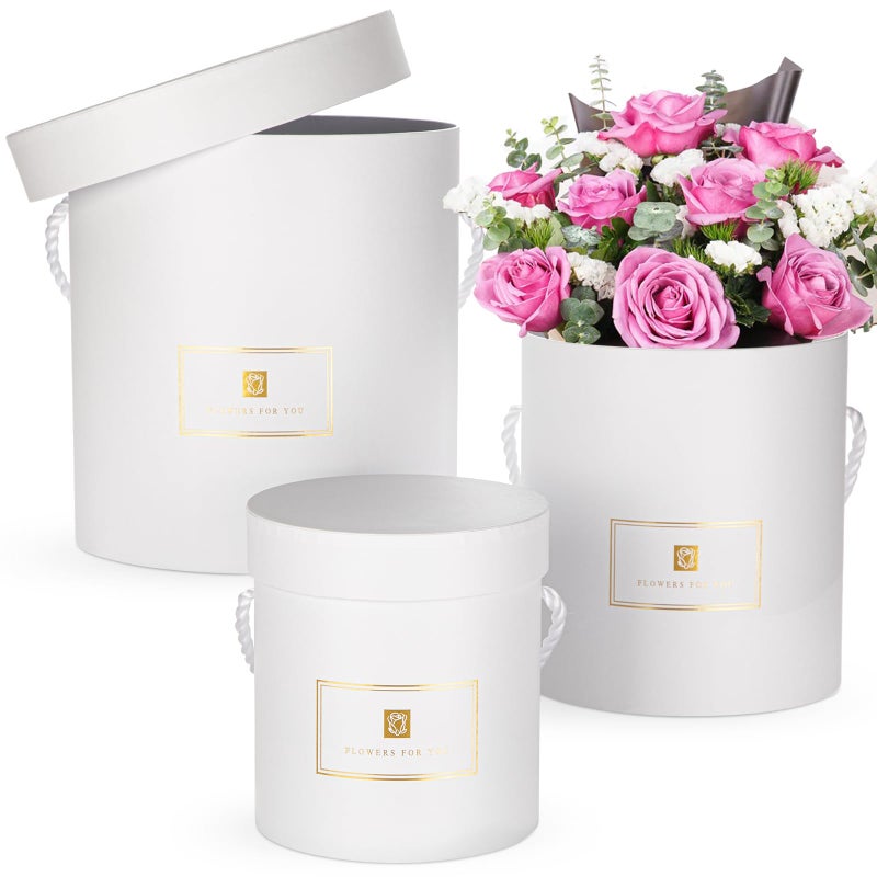 Hollyone White Gift Box with Lids Set of 3 Round Nesting Gift Boxes Cylinder for Presents 3 Assorted Sizes Flowers Arrangements Box for Gift Giving Christmas Valentine Mom Gifts Present Wrapping - Image 2