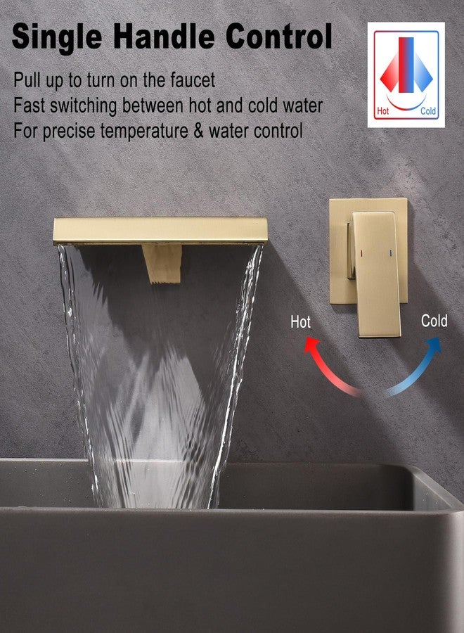 RF Waterfall Wall Mount Tub Faucet Bathroom Bathtub Faucet Sink Faucet Single Handle Tub Filler Rough-in Valve Included Brushed Gold Modern Basin Mixer Tap - Image 2