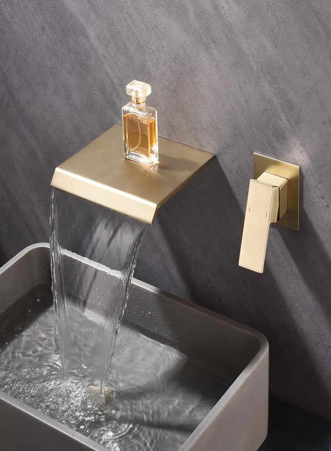 RF Waterfall Wall Mount Tub Faucet Bathroom Bathtub Faucet Sink Faucet Single Handle Tub Filler Rough-in Valve Included Brushed Gold Modern Basin Mixer Tap - Image 1