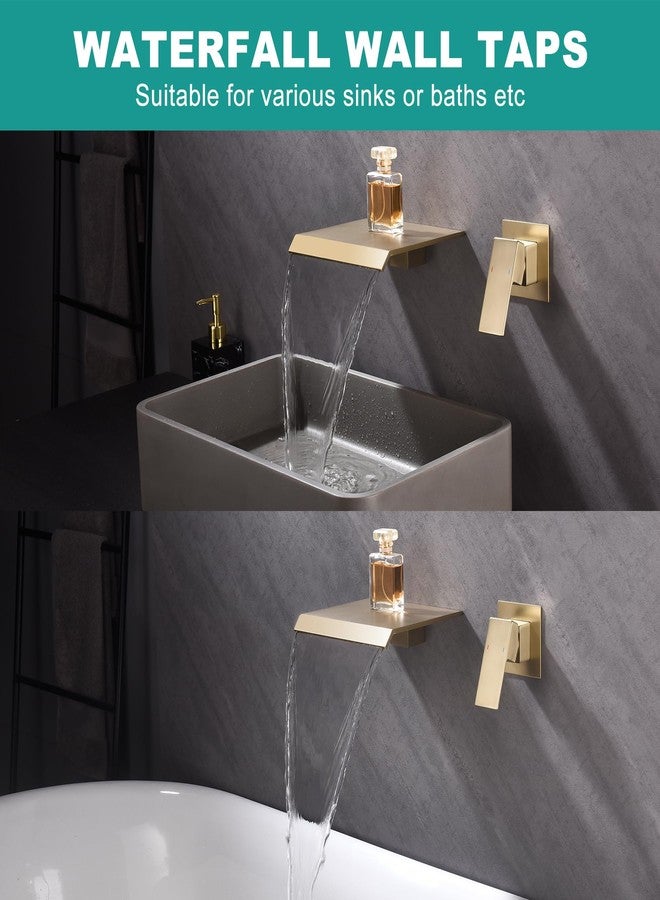 RF Waterfall Wall Mount Tub Faucet Bathroom Bathtub Faucet Sink Faucet Single Handle Tub Filler Rough-in Valve Included Brushed Gold Modern Basin Mixer Tap - Image 4
