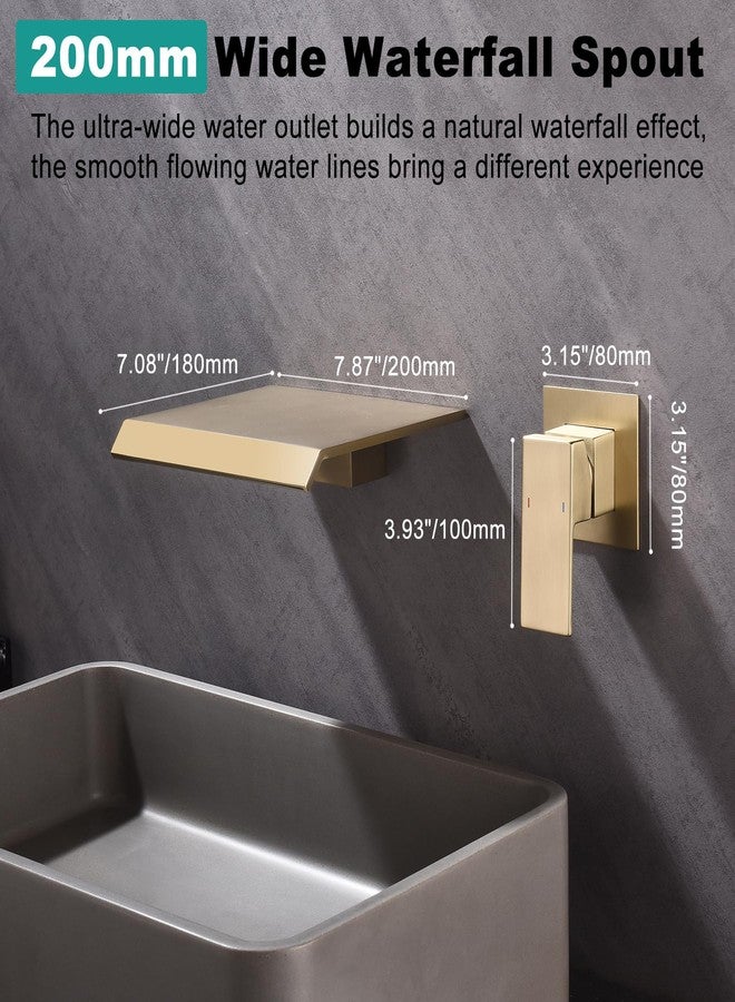 RF Waterfall Wall Mount Tub Faucet Bathroom Bathtub Faucet Sink Faucet Single Handle Tub Filler Rough-in Valve Included Brushed Gold Modern Basin Mixer Tap - Image 5