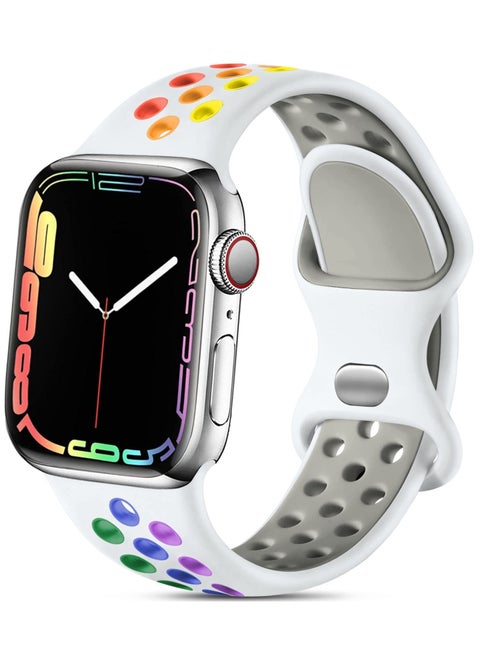 Compatible for Apple Watch Band 42mm 44mm 45mm 46mm 49mm for Women Men, Air Holes Design Soft Silicone Sport Strap Compatible with iWatch Ultra 2/1 Series 10/9/8/7/6/5/4/3/2/1 SE 2/1 White/Colorful