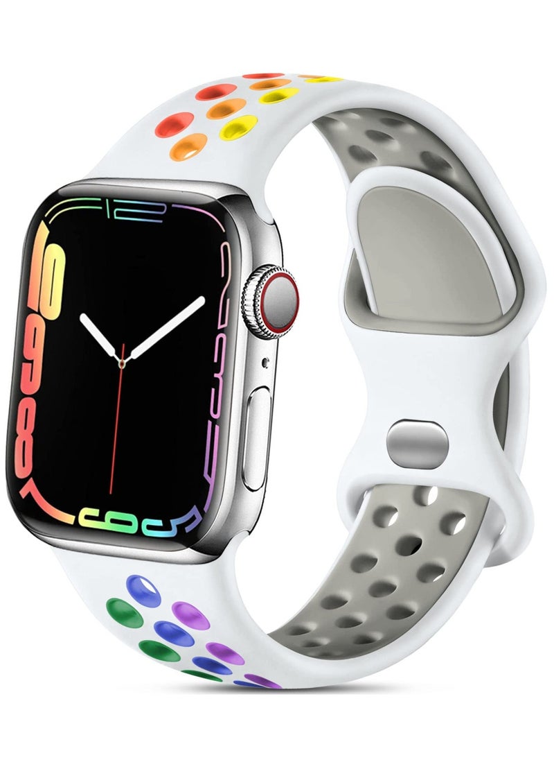 Generic - Compatible for Apple Watch Band 42mm 44mm 45mm 46mm 49mm for Women Men, Air Holes Design Soft Silicone Sport Strap Compatible with iWatch Ultra 2/1 Series 10/9/8/7/6/5/4/3/2/1 SE 2/1 White/Colorful - Image 1