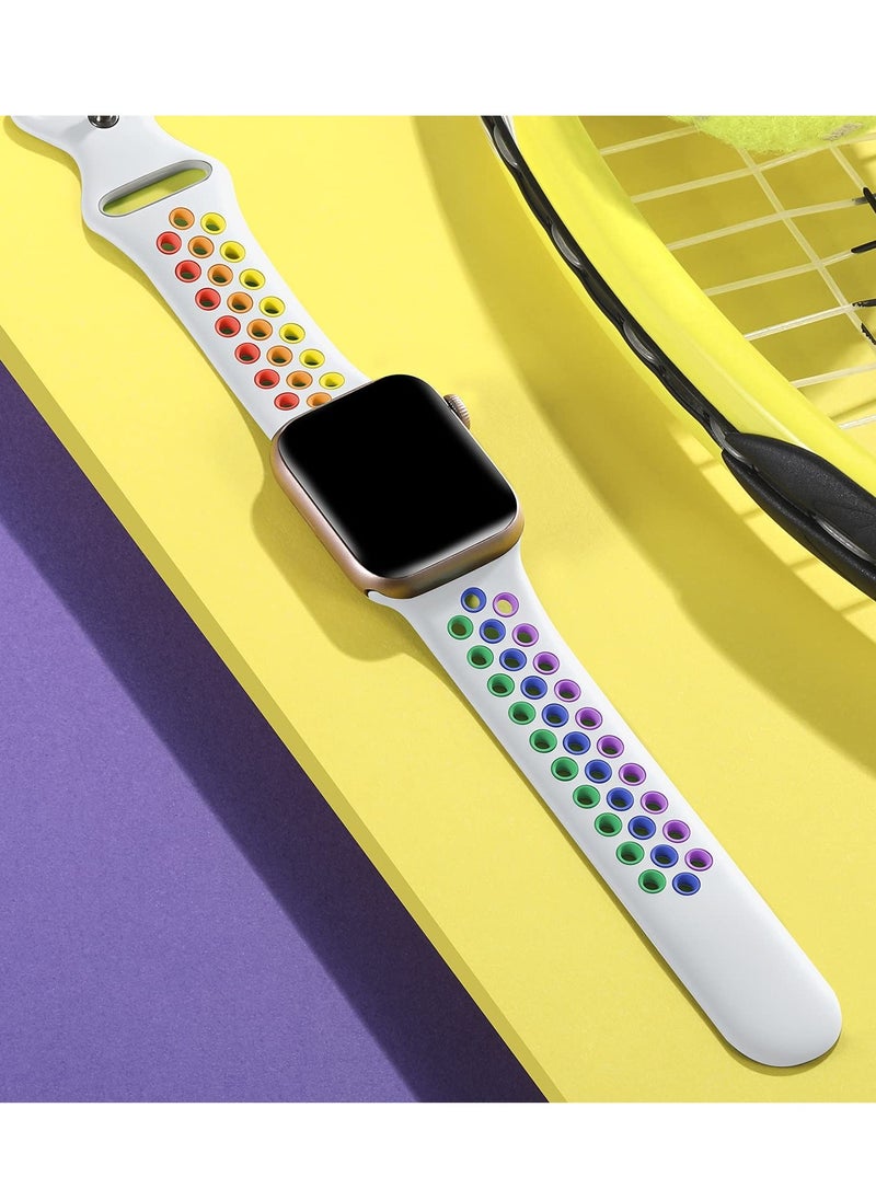 Generic - Compatible for Apple Watch Band 42mm 44mm 45mm 46mm 49mm for Women Men, Air Holes Design Soft Silicone Sport Strap Compatible with iWatch Ultra 2/1 Series 10/9/8/7/6/5/4/3/2/1 SE 2/1 White/Colorful - Image 1