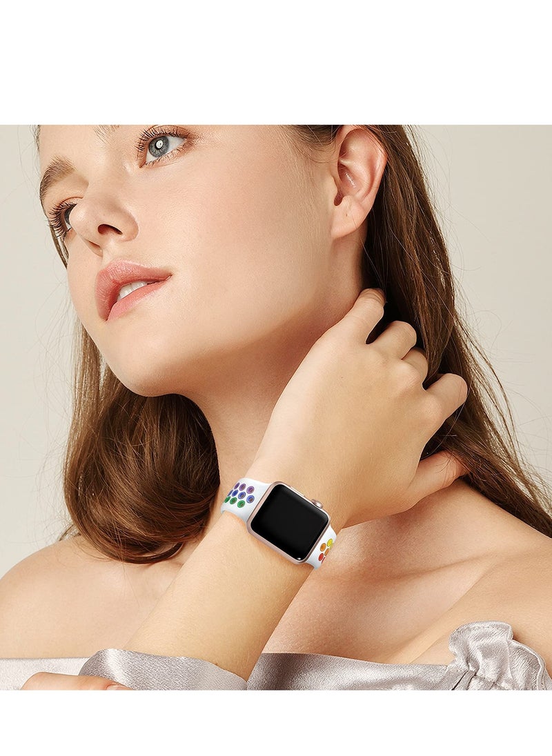 Generic - Compatible for Apple Watch Band 42mm 44mm 45mm 46mm 49mm for Women Men, Air Holes Design Soft Silicone Sport Strap Compatible with iWatch Ultra 2/1 Series 10/9/8/7/6/5/4/3/2/1 SE 2/1 White/Colorful - Image 1