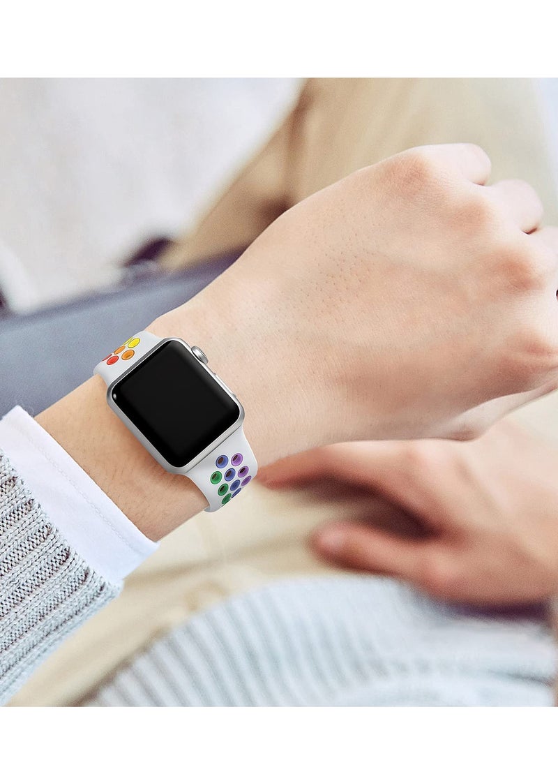 Generic - Compatible for Apple Watch Band 42mm 44mm 45mm 46mm 49mm for Women Men, Air Holes Design Soft Silicone Sport Strap Compatible with iWatch Ultra 2/1 Series 10/9/8/7/6/5/4/3/2/1 SE 2/1 White/Colorful - Image 1
