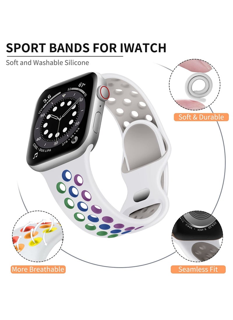 Generic - Compatible for Apple Watch Band 42mm 44mm 45mm 46mm 49mm for Women Men, Air Holes Design Soft Silicone Sport Strap Compatible with iWatch Ultra 2/1 Series 10/9/8/7/6/5/4/3/2/1 SE 2/1 White/Colorful - Image 1