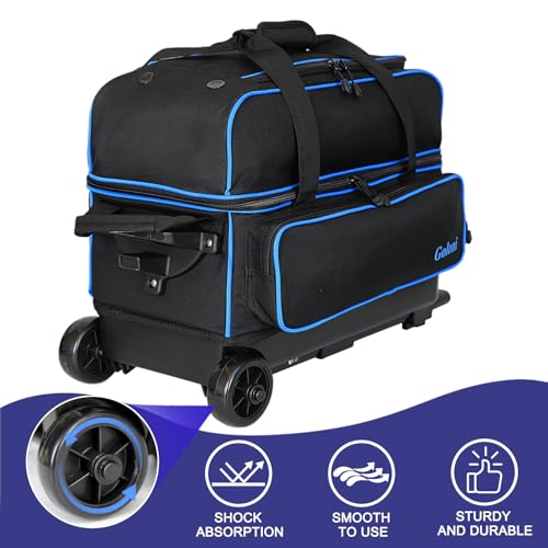 Goloni Double Roller 2 two bowling ball bag with wheels with Separate Shoe Compartment Size 15 and Oversized Accessory Pocket,2/two ball bowling bag,Retractable Handle Extends to 40" - Image 3