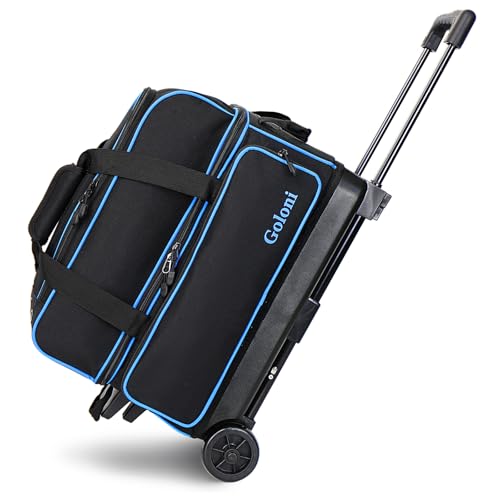 Goloni Double Roller 2 two bowling ball bag with wheels with Separate Shoe Compartment Size 15 and Oversized Accessory Pocket,2/two ball bowling bag,Retractable Handle Extends to 40" - Image 1