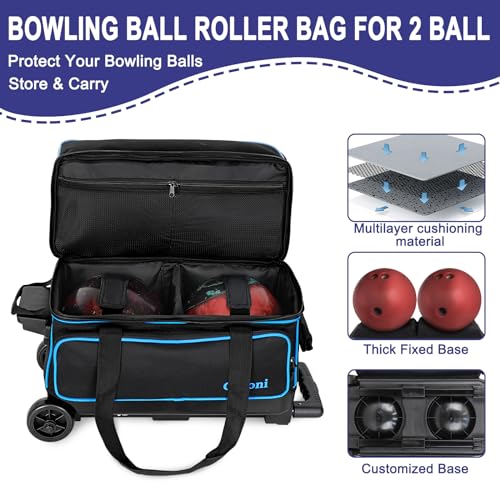 Goloni Double Roller 2 two bowling ball bag with wheels with Separate Shoe Compartment Size 15 and Oversized Accessory Pocket,2/two ball bowling bag,Retractable Handle Extends to 40" - Image 2