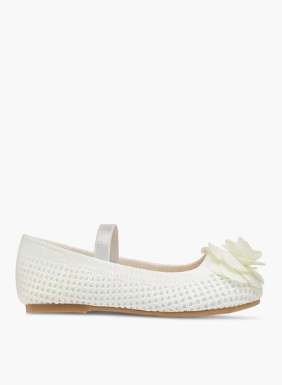 Flora Bella By Shoexpress Girls Textured Ballerina Shoes With Elastic And Flower Detail