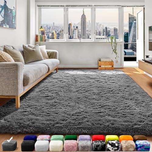 ONASAR Grey Area Rugs for Bedroom Living Room, Fluffy Fuzzy Shag Shaggy 4x6 Bedside Rug, Gray Washable Soft Plush Indoor Floor Carpet for Nursery Kids Girls Boys Teen Dorm Home Office Decor Aesthetic - Image 1