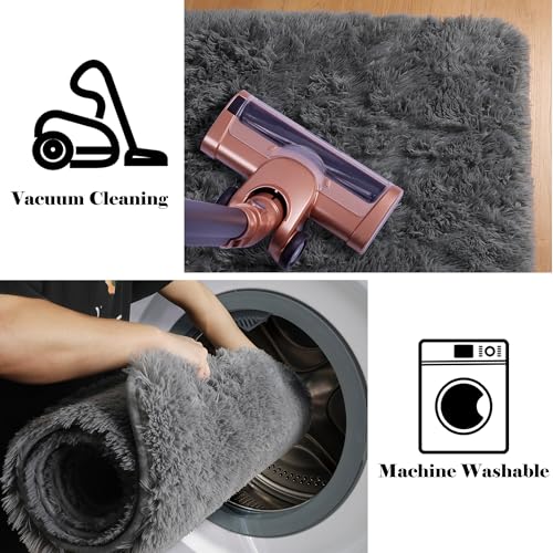 ONASAR Grey Area Rugs for Bedroom Living Room, Fluffy Fuzzy Shag Shaggy 4x6 Bedside Rug, Gray Washable Soft Plush Indoor Floor Carpet for Nursery Kids Girls Boys Teen Dorm Home Office Decor Aesthetic - Image 5