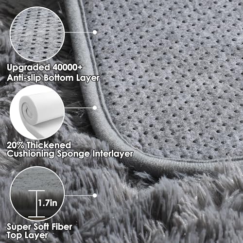 ONASAR Grey Area Rugs for Bedroom Living Room, Fluffy Fuzzy Shag Shaggy 4x6 Bedside Rug, Gray Washable Soft Plush Indoor Floor Carpet for Nursery Kids Girls Boys Teen Dorm Home Office Decor Aesthetic - Image 3