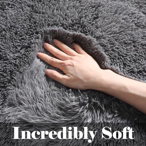ONASAR Grey Area Rugs for Bedroom Living Room, Fluffy Fuzzy Shag Shaggy 4x6 Bedside Rug, Gray Washable Soft Plush Indoor Floor Carpet for Nursery Kids Girls Boys Teen Dorm Home Office Decor Aesthetic - Image 2