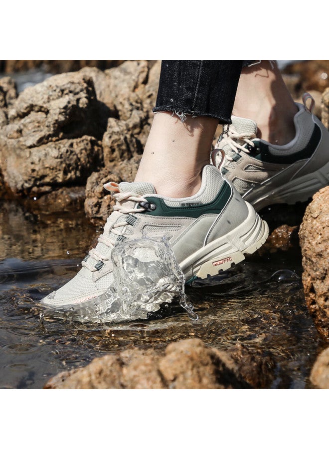 HUMTTO Humtto Waterproof Women's Hiking Shoes All Season Anti-slip Outdoor Leisure Shoes Beige - Dark Green Size 36 - Image 1