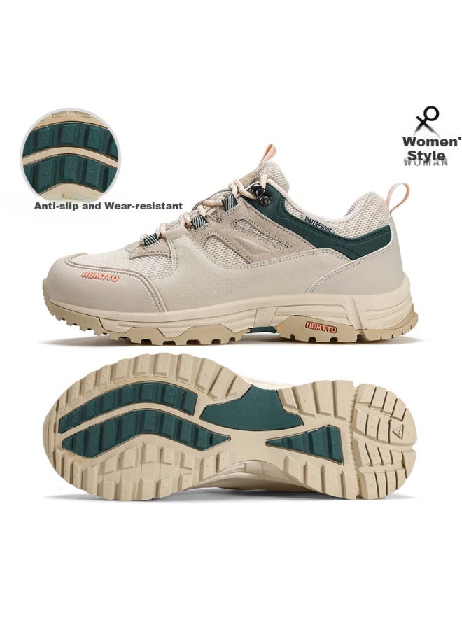 HUMTTO Humtto Waterproof Women's Hiking Shoes All Season Anti-slip Outdoor Leisure Shoes Beige - Dark Green Size 36 - Image 2