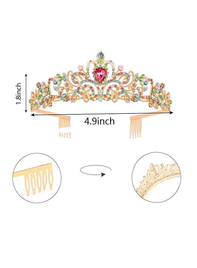Colorful AB Drill Birthday Crown and Sash, Rhinestones Princess Crown Headband with Flash Letter Sash, Birthday Party Decorations Supplies(Golden) - Image 2