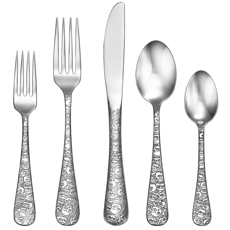 Liberty Tabletop Calavera Skull 20 Piece Flatware Set service for 4 1810 Silverware Made in USA