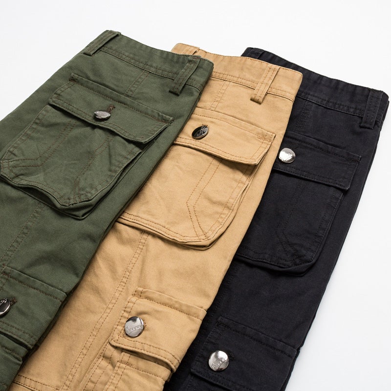 Cotton Mens Cargo Pants Loose Multi-Pocket Durable Work Trousers Khaki  - Image 5